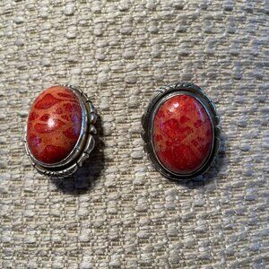Wonderful coral and sterling silver pierced earrings